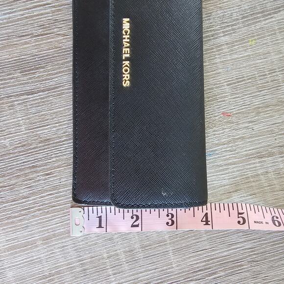 Michael Kors Jet Set Travel Double Top Zip Black Leather Wallet Purse - Picture 8 of 8